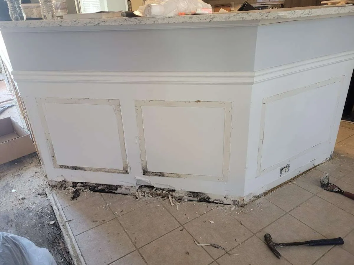 Water damage and mold on kitchen during Sewage Cleanup & Sanitation in Annapolis Neck